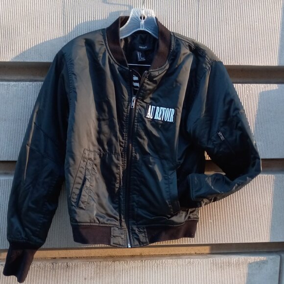 Forever 21 "Au Revoir" Black (greenish) Bomber Jacket (S) - Picture 12 of 16